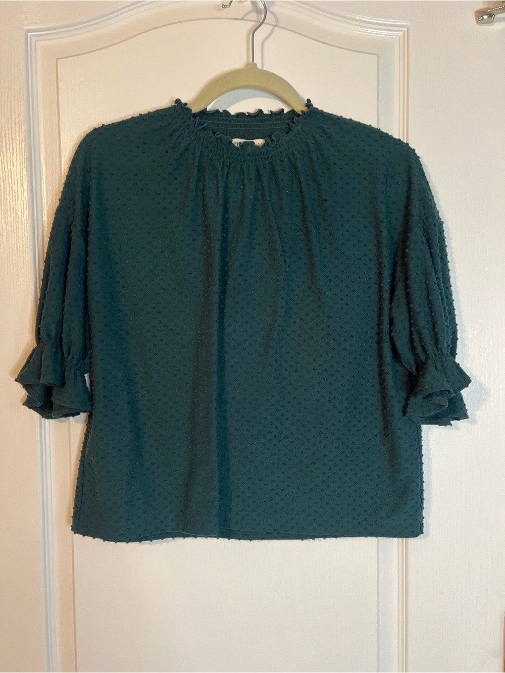 Madewell Teal Textured Ruffle Sleeve Blouse